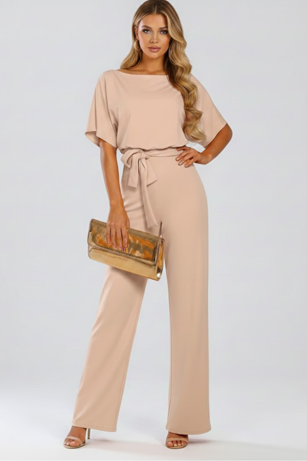Women's Wide-Leg Jumpsuit with Belt - Tailored Structured One-Piece