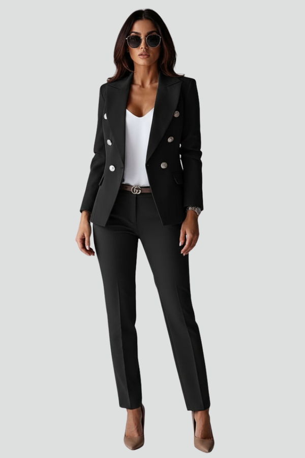 Women's Two-Piece Suit Set - Tailored Blazer & Straight-Leg Trousers for Office & Workwear