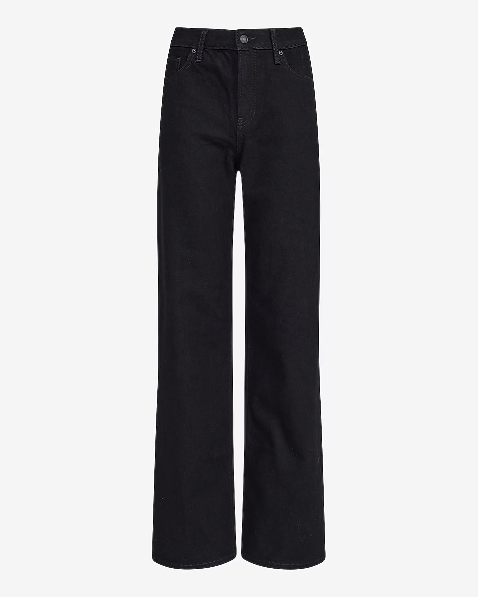 High Waisted Black Relaxed Straight Jeans