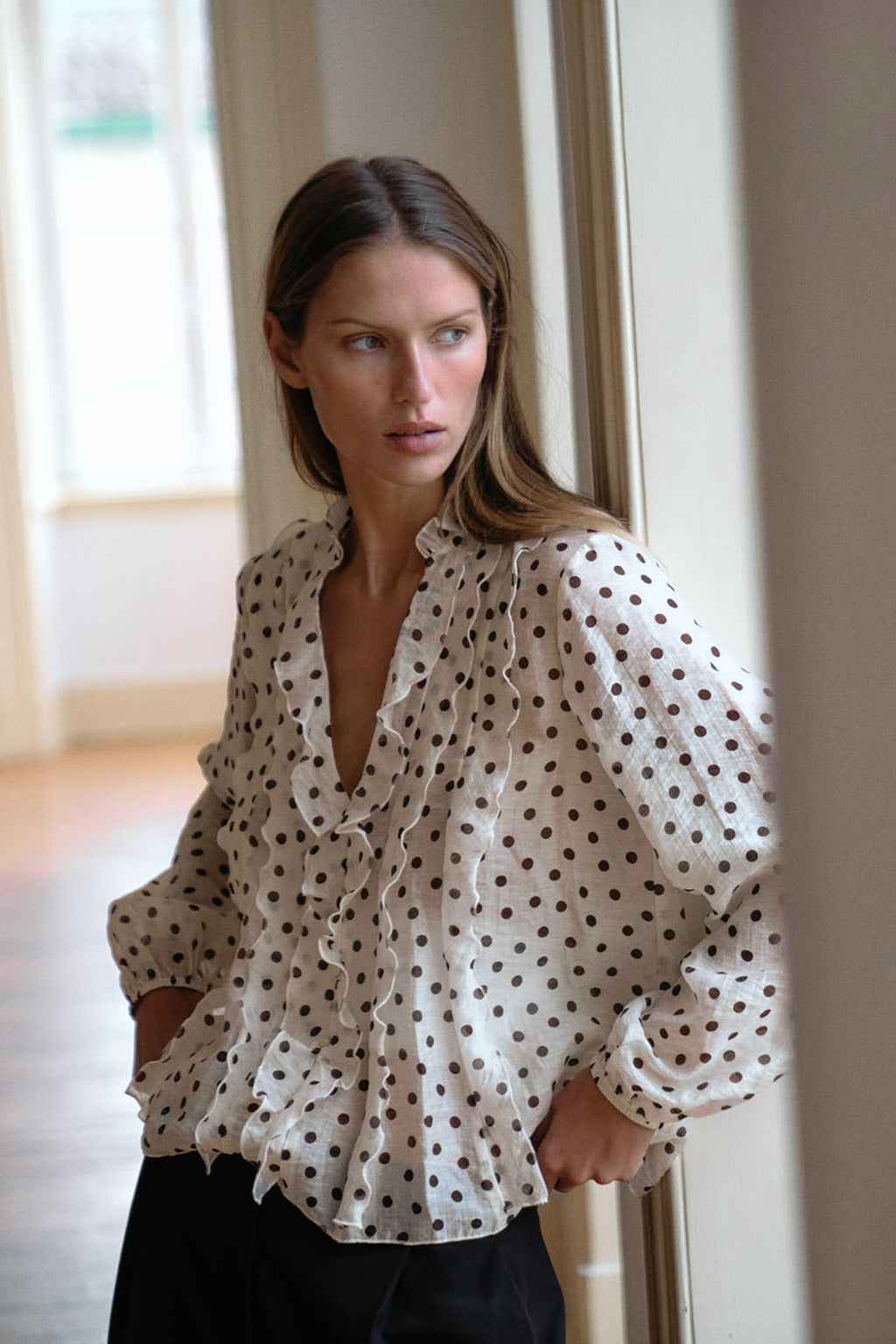 RUFFLED POLKA DOT BLOUSE