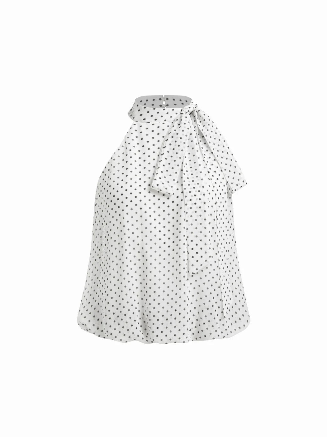 Chiffon Halter Neckline Polka Dot Knotted Oversized Blouse