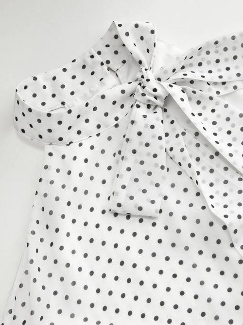 Chiffon Halter Neckline Polka Dot Knotted Oversized Blouse
