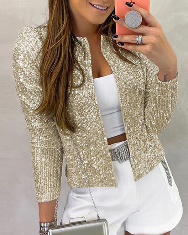 Women's Sequin Jacket - Sparkling Collared Evening & Party Jacket