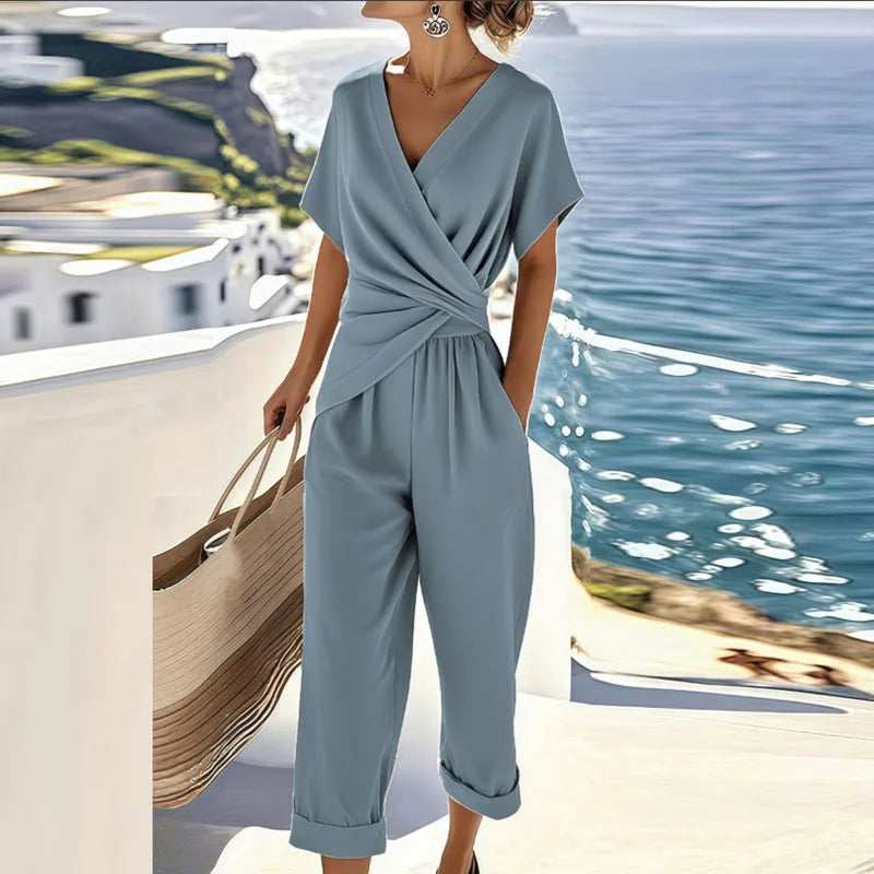 Women's Short-Sleeve V-Neck Jumpsuit