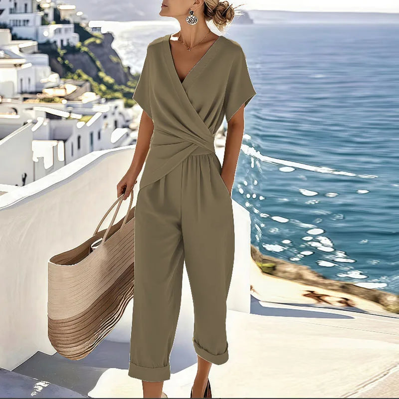 Women's Short-Sleeve V-Neck Jumpsuit