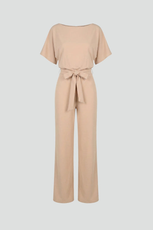 Women's Wide-Leg Jumpsuit with Belt - Tailored Structured One-Piece