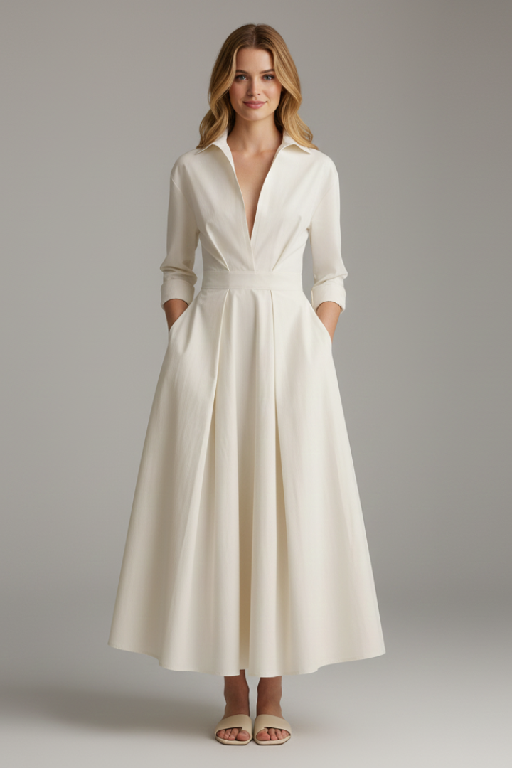 Women's Midi Dress with Defined Waist