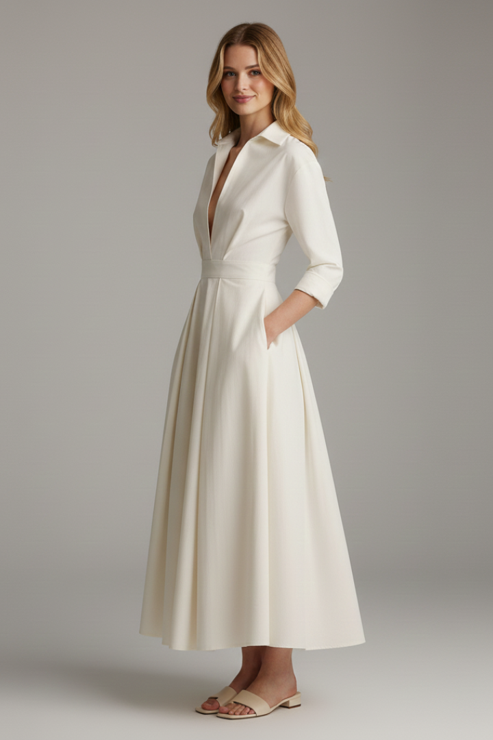 Women's Midi Dress with Defined Waist