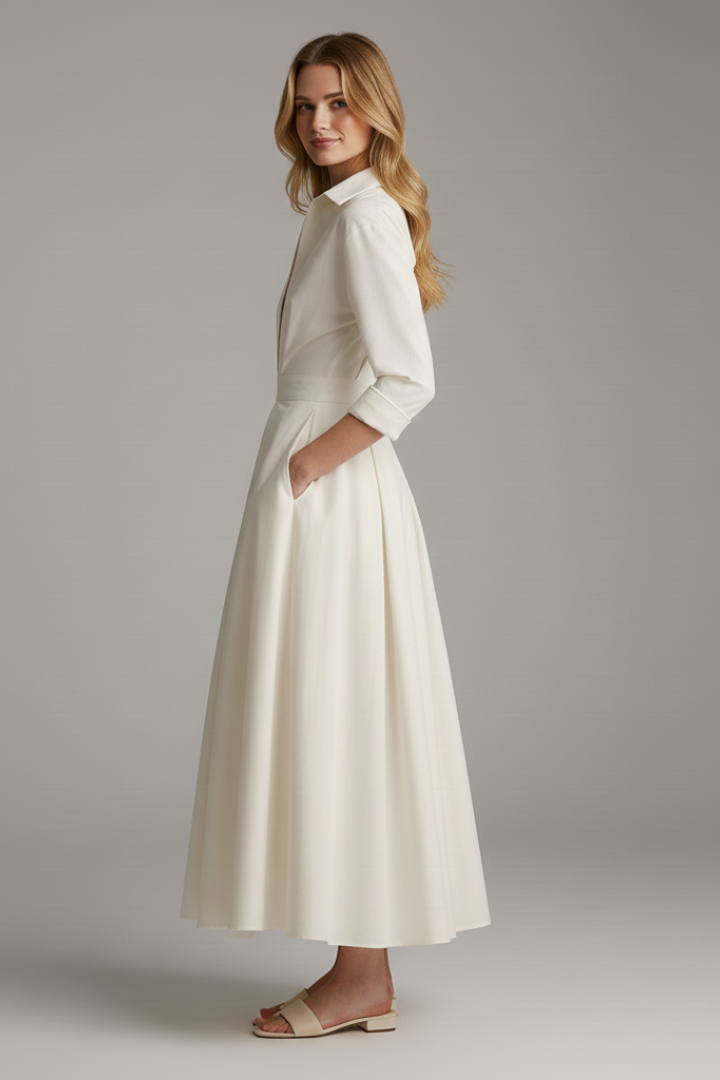 Women's Midi Dress with Defined Waist