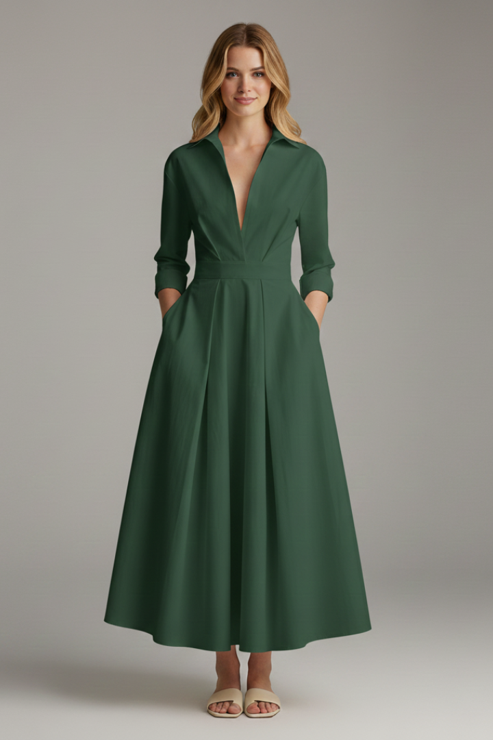 Women's Midi Dress with Defined Waist