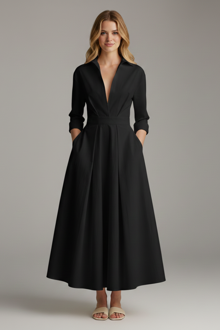 Women's Midi Dress with Defined Waist