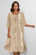 Women's Round-Neck Midi Dress with Short Sleeves