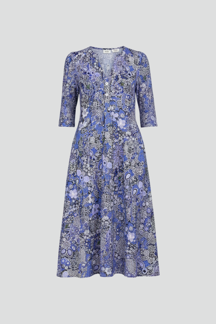 Women's V-Neck Midi Dress with Three-Quarter Sleeves