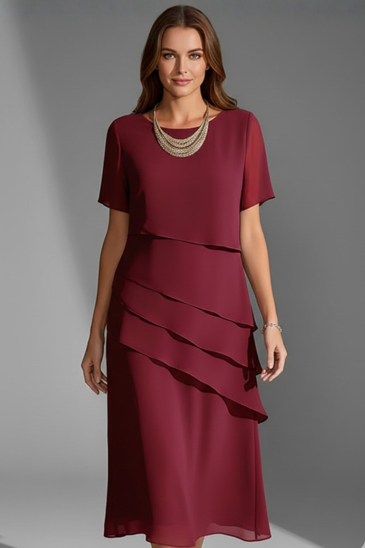 Women's Short-Sleeve Dress with Layered Front