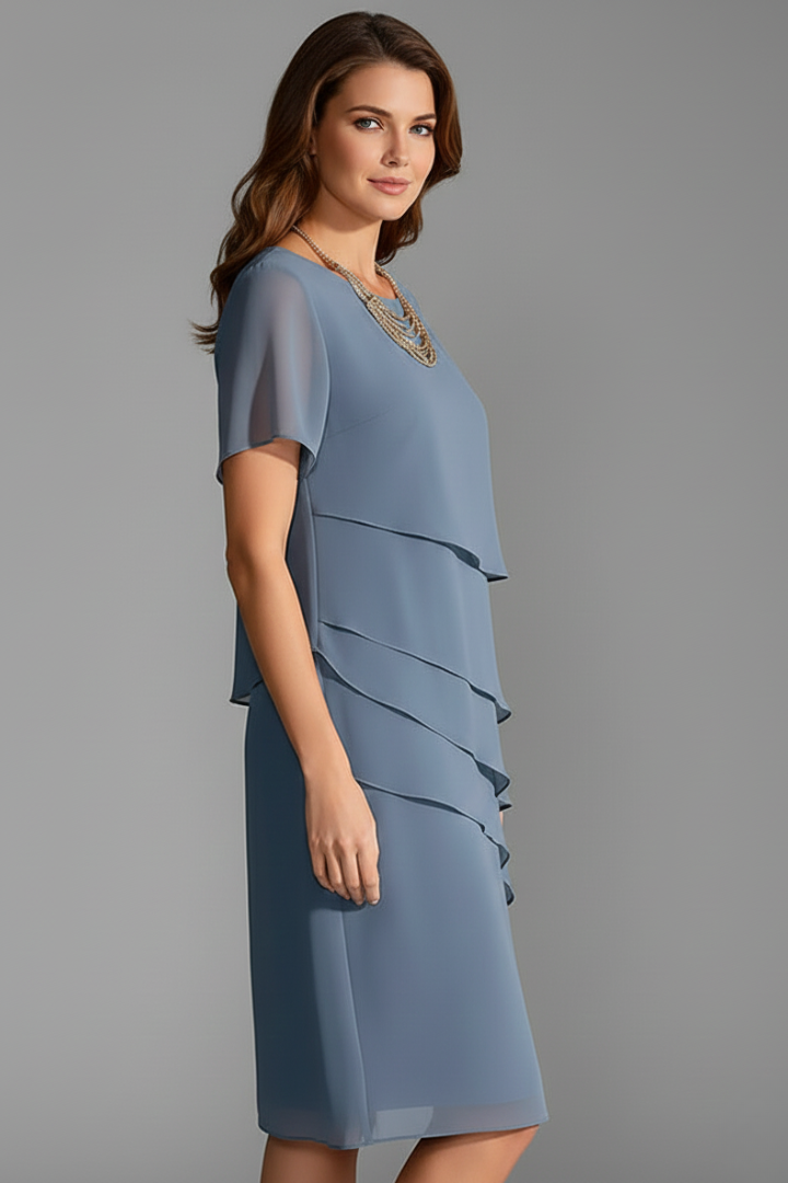 Women's Short-Sleeve Dress with Layered Front