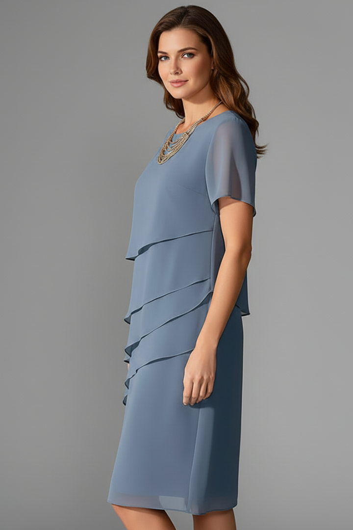 Women's Short-Sleeve Dress with Layered Front