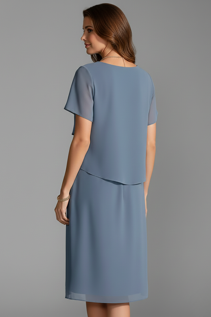 Women's Short-Sleeve Dress with Layered Front