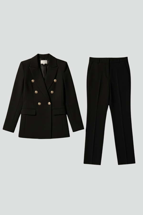 Women's Two-Piece Suit Set - Tailored Blazer & Straight-Leg Trousers for Office & Workwear