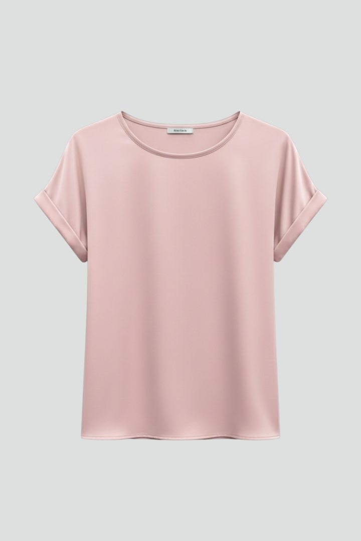 Women's Round-Neck T-Shirt with Rolled Sleeves